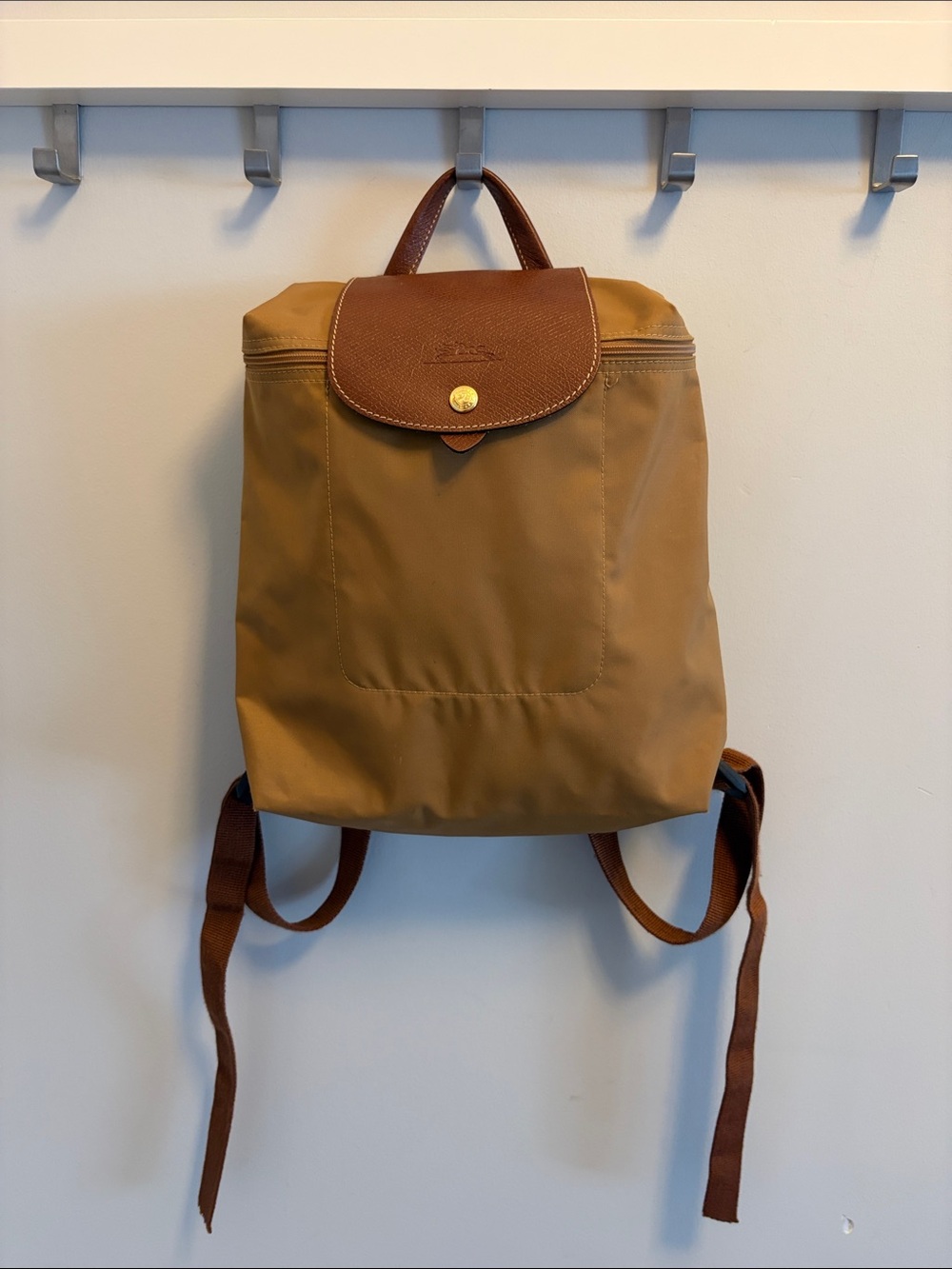 Longchamp Le Pliage Backpack in Camel and Brown